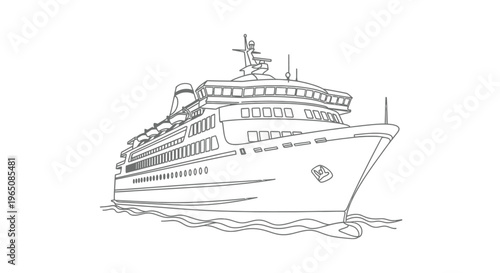 Luxury cruise ship travel vacation line art drawing illustration