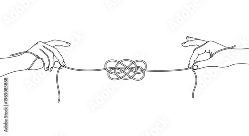 Connected hands intricate knot continuous line drawing relationship