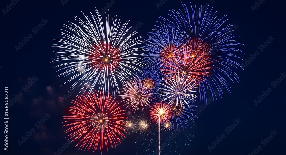 Fototapeta premium Independence day fireworks display celebrating freedom with patriotic colors and explosive joy on a summer night