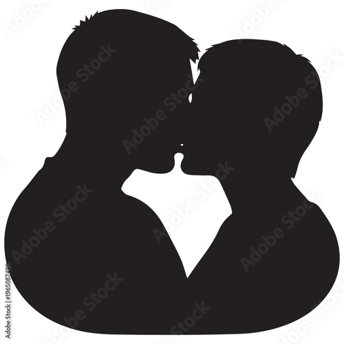 Silhouette of two men kissing in romantic pose representing gay male love and lgbt relationship