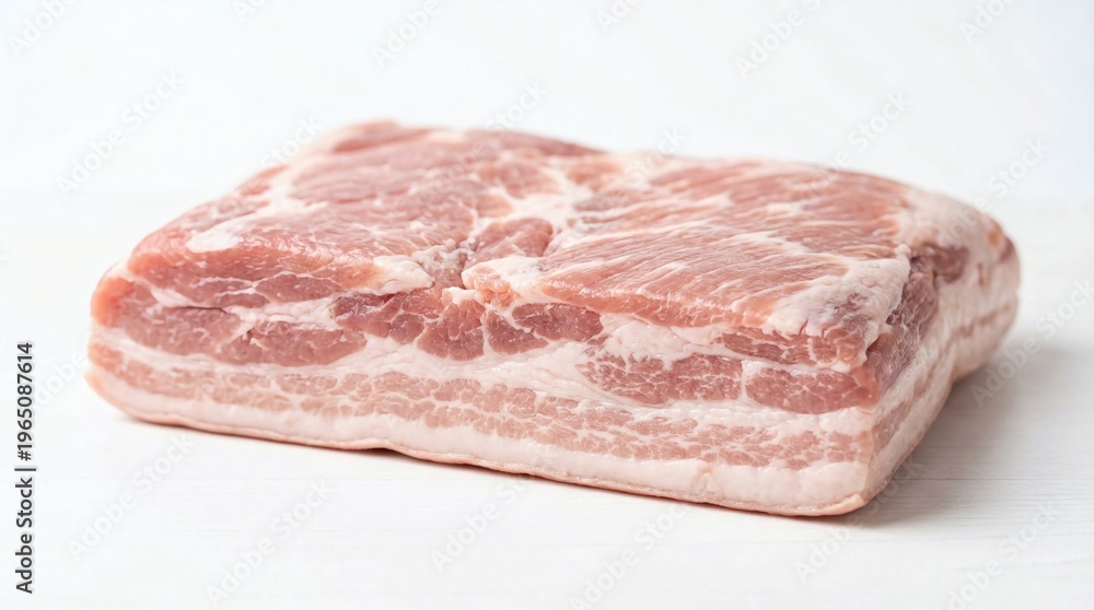Fototapeta premium Fresh pork belly meat block raw white background isolated with food ingredient