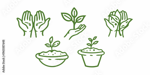 Hands nurturing plants and seedlings a green growth concept silhouette