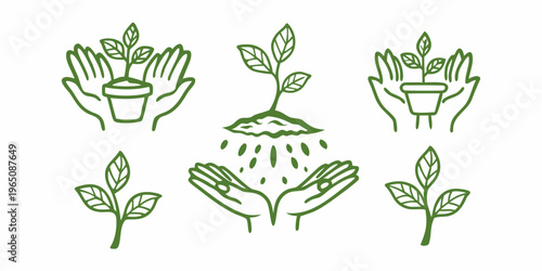 Hands nurturing seedlings and plants a symbol of growth silhouette