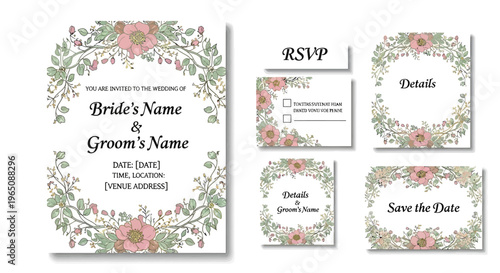 Elegant Floral Wedding Invitation Suite with Wreath Design