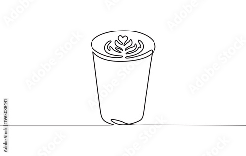 Continuous one line drawing of paper coffee cup, minimalist takeaway coffee cup