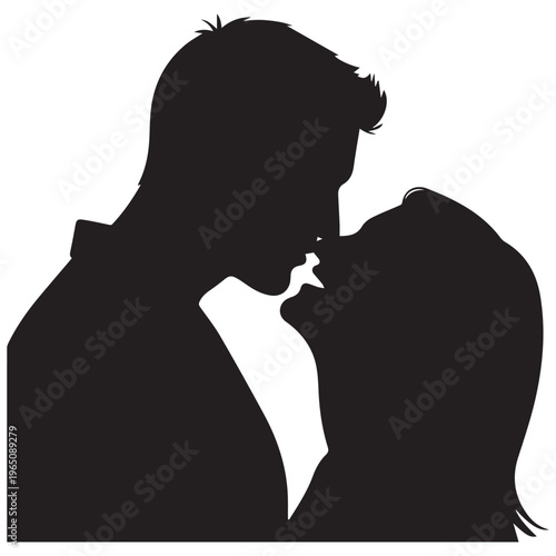 Close up silhouette of romantic couple face to face about to kiss in love and intimacy
