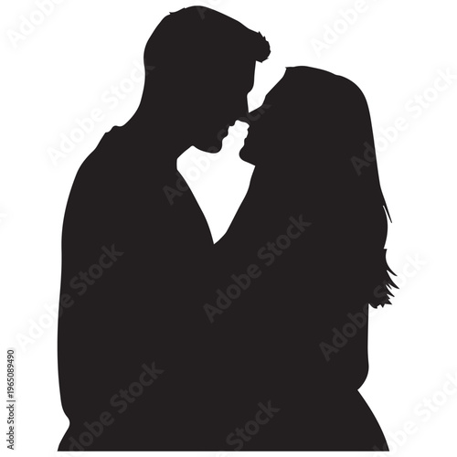 Silhouette of romantic couple facing each other in close embrace for love and relationship concept