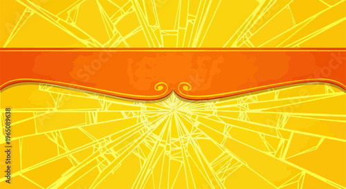 Ilustração vetorial de fundo amarelo vibrante com efeito de explosão radial e banner laranja decorativo para design de marketing criativo.