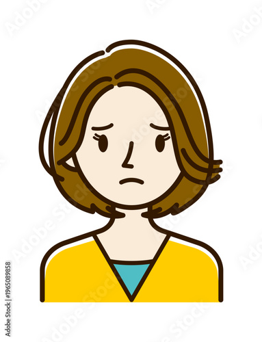ベクターイラスト素材：困ったり悩んだりしている若い女性アイコン