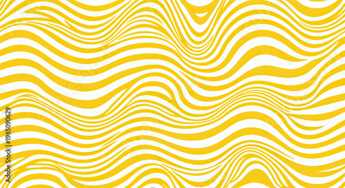 Abstraktes gelbes und weißes Wellenmuster mit psychedelischen Linien und dynamischen Kurven für moderne Hintergründe und kreative Designs.