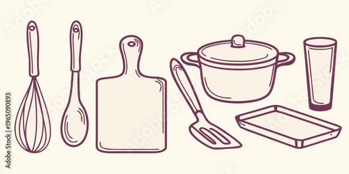 Line art illustration of cooking utensils a minimalist silhouette