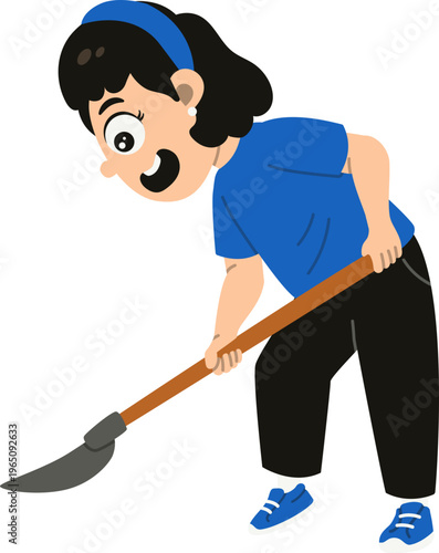 Anak Mencangkul Tanah untuk Program Penghijauan