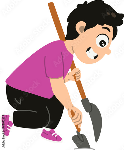 Anak Perempuan Menggali Tanah dengan Sekop