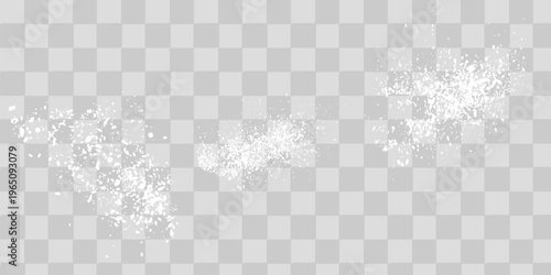 Sugar or salt powder piles set isolated on transparent background. Vector realistic illustration of white dry substance scattered on surface, ground food seasoning,