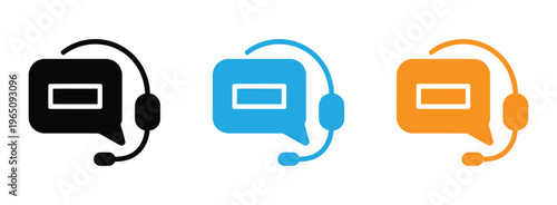 Customer service icons with headset and chat box in black, Blue, And orange colors for support and help concepts Vector illustration
