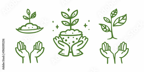 Growing plants in nurturing hands a botanical illustration silhouette