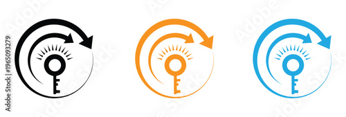 Colorful Key Icons with Circular Arrows on White Background Vector illustration