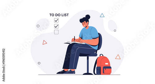 Student writing to do list, planning tasks, education, productivity, organization concept