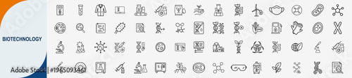 Biotechnology and genetic engineering outline icons set, vector illustration