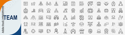 Team collaboration and business workforce management line icons set, vector.