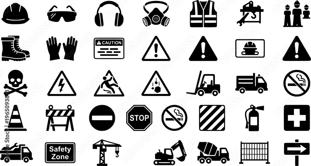 Fototapeta premium Construction site safety wayfinding icons and signage set