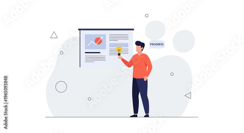 Man presenting progress chart with lightbulb idea, business concept