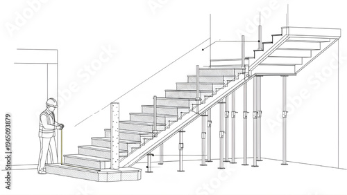 Staircase Construction Detail Vector – Clean Minimal CAD Line Drawing of Architectural Stairs