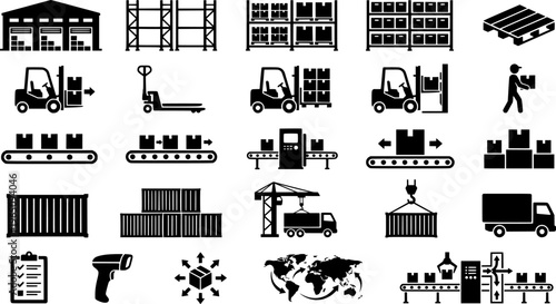 Warehouse storage organization in industrial distribution center vector
