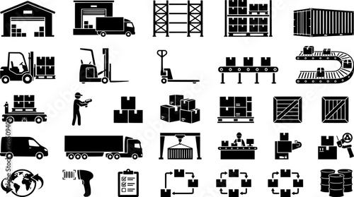 Warehouse storage organization in industrial distribution center vector
