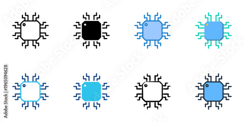 Microcontroller icons set multiple style collection. Editable stroke 
