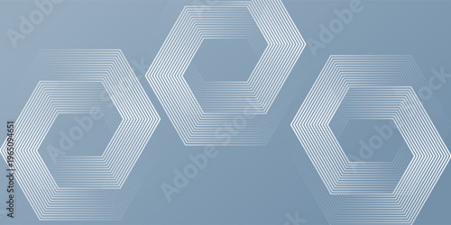Abstract hexagon lines on gray background. Geometric stripe line art design for poster, brochure, cover, website, banner.