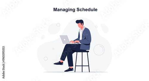 Man Managing Schedule on Laptop, Business Planning, Remote Work Concept