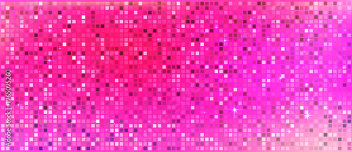 Reflective tile surface with iridescent sparkle and light. Sequin pink disco backdrop ideal for nightlife and fashion visuals.