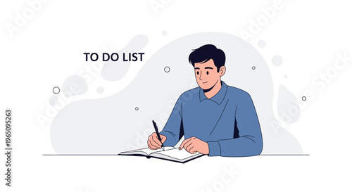 Man writing to do list, planning tasks, organization, productivity, business concept