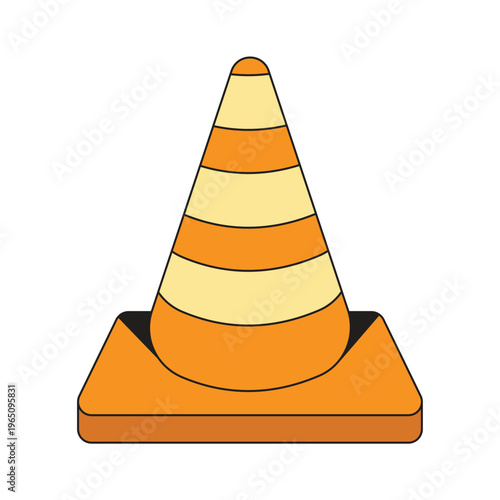 Traffic Cone Flat Design Cartoon Icon Illustration