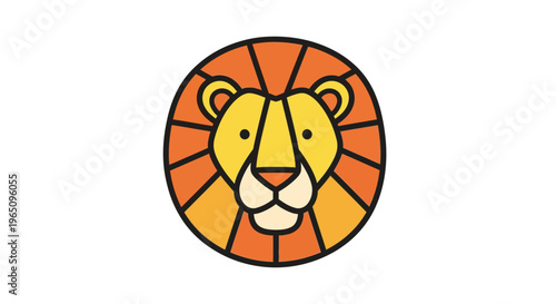 Lion Face Cartoon Illustration Closeup.