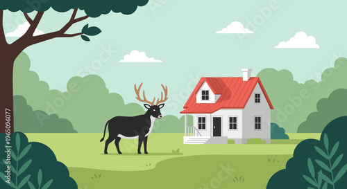 Deer with large antlers standing.