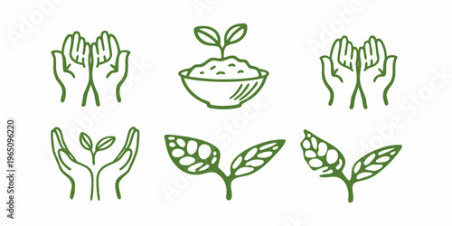 Hands holding plants and a bowl of earth a growth concept silhouette