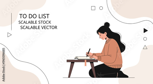 Young Woman Writing in Notebook, To Do List Concept, Studying, Planning, Remote Work