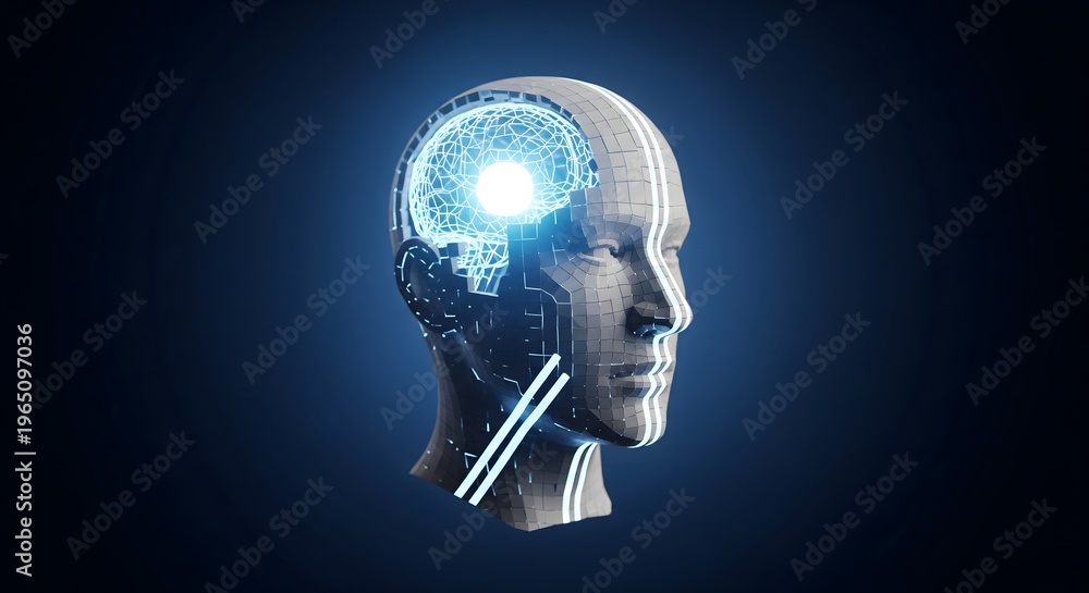 Obraz premium Digital human head with glowing brain network concept.