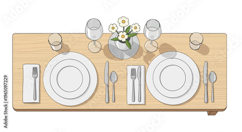 Elegant Table Setting for Two with Floral Centerpiece