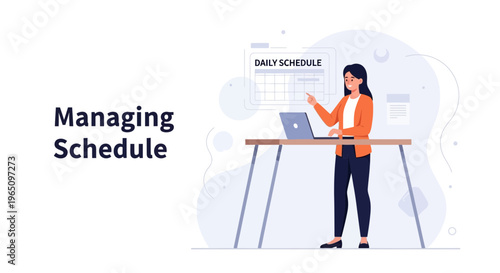 Woman Managing Daily Schedule on Laptop and Calendar, Business Planning Concept
