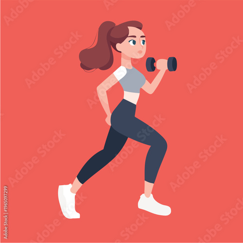 Active woman lifting dumbbell during workout routine.