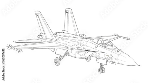 Detailed technical line art illustration of a modern supersonic fighter aircraft design
