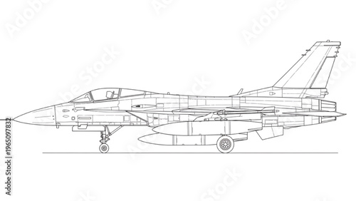 Side profile line drawing of a modern jet fighter aircraft
