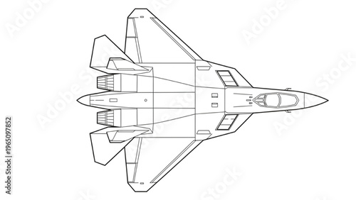 Top-down schematic of a modern advanced stealth fighter jet aircraft design concept