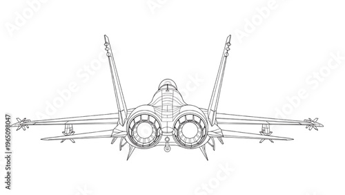 Fighter Jet Rear View Silhouette - Military Aircraft Outline