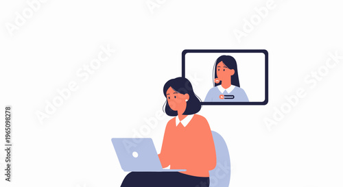 Woman on Video Call with Colleague Using Laptop, Remote Work Concept