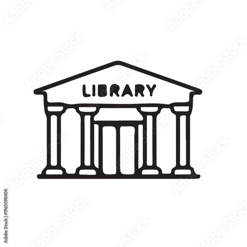 Classic library building icon representing public library.
