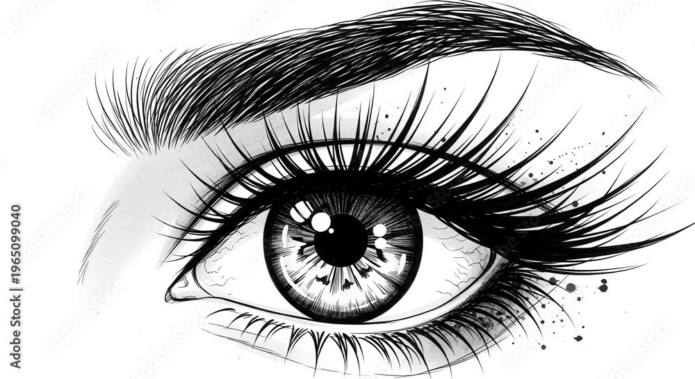 Obraz premium Black and white eye with long eyelashes